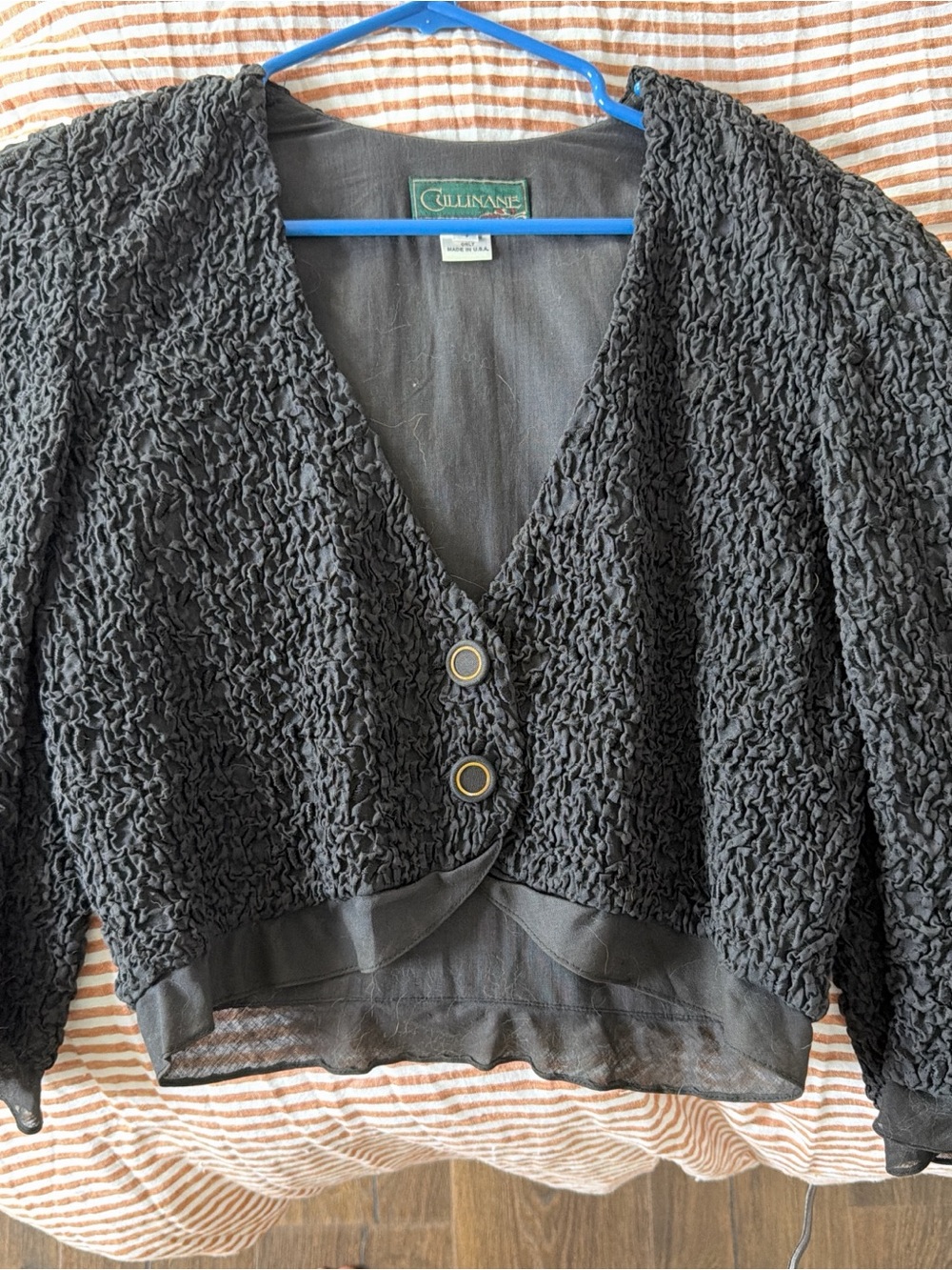Vintage Cullinane Black Textured V-Neck Button Front Women's Cardigan